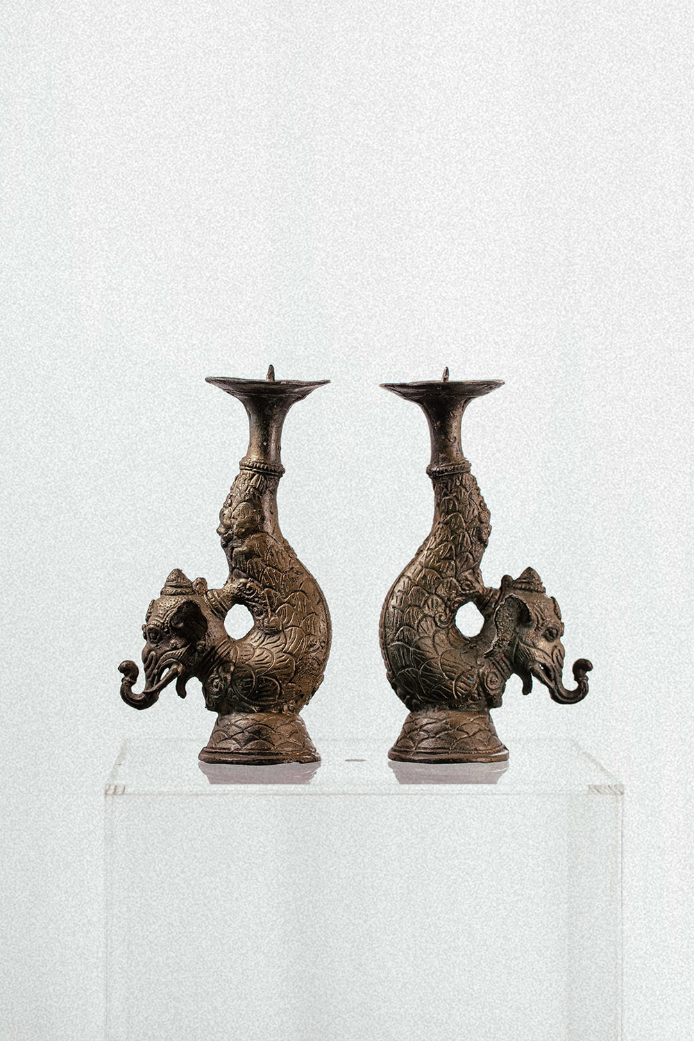 Oriental Brass Elephant Candle Holder Pair